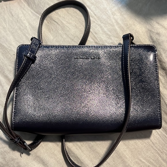 Michael Kors Jet Set Travel Large Convertible Leather Crossbody- Blue - Picture 3 of 9